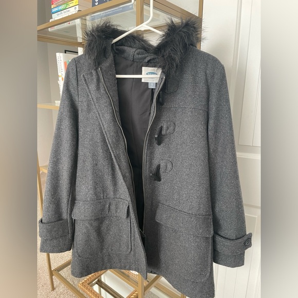 Old Navy WOMEN'S WOOL-BLEND TOGGLE COAT WARM WINTER JACKET FAUX-FUR-TRIMMED XS - Picture 1 of 4